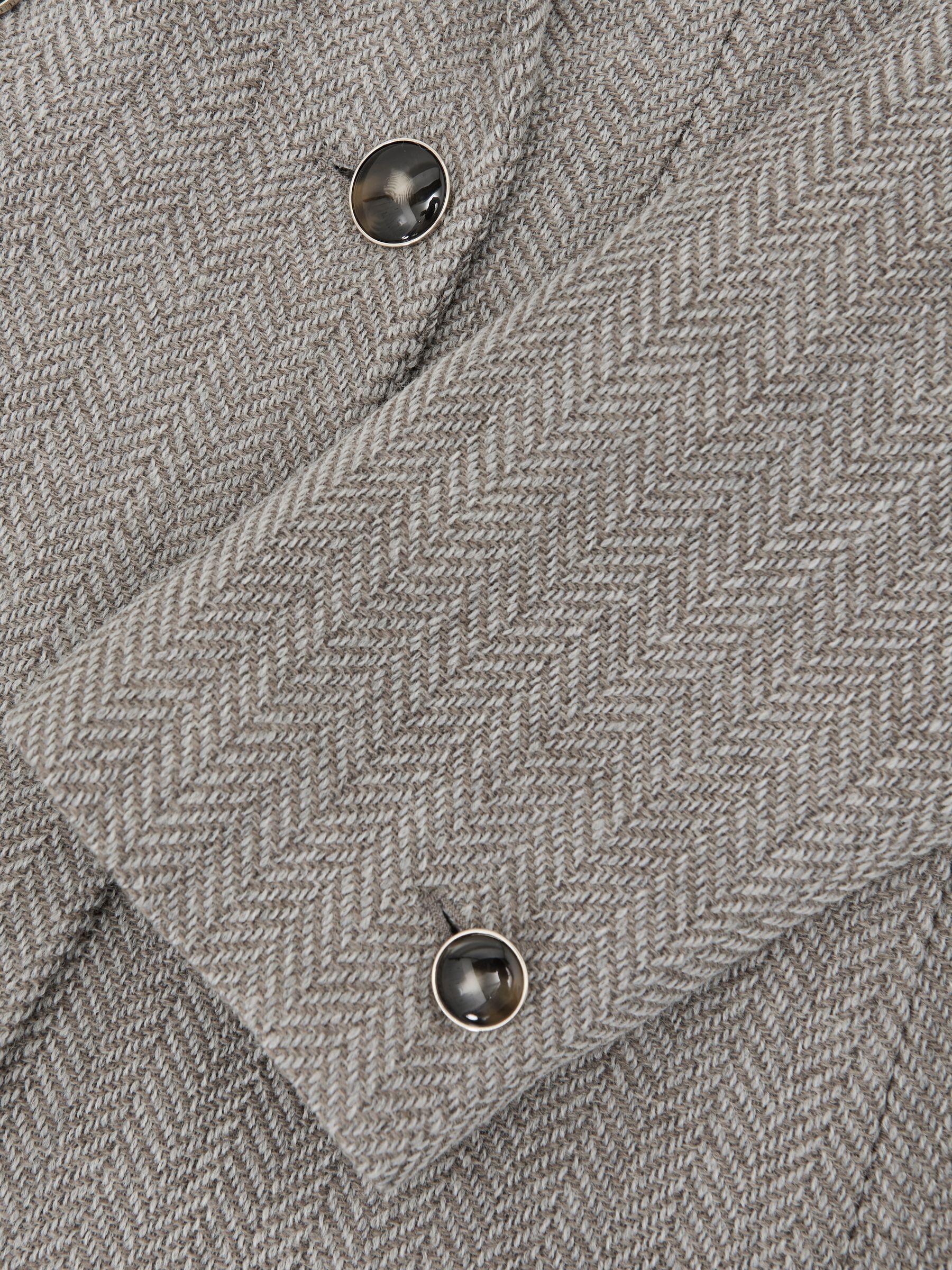 Herringbone Double-Breasted Blazer Wool-Cotton in Grey Product Image