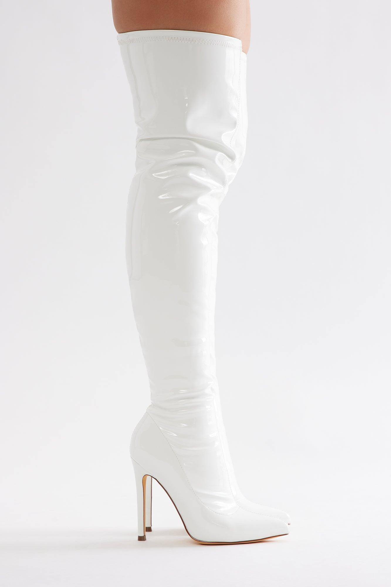 After Dark Over The Knee Boots - White Product Image