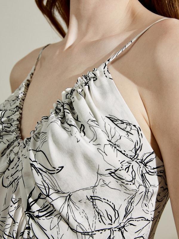 Floral Sketch V-neck Silk Dress Product Image