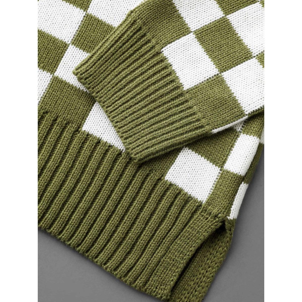 Plus Size Colorblock Contrast Round Neck Split Hem Pullover Moss Women Casual Loose Long Sleeve Round Neck Everyday Pullovers BloomChic 14-16/1X Product Image