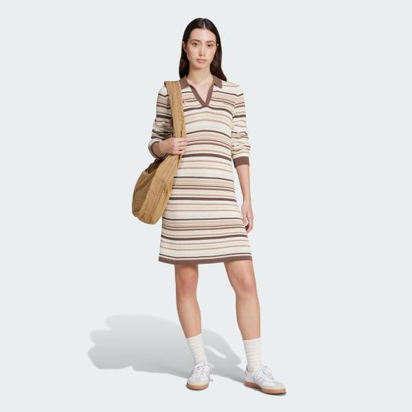 adidas Striped Knitted Polo Dress Earth Strata S Womens Product Image