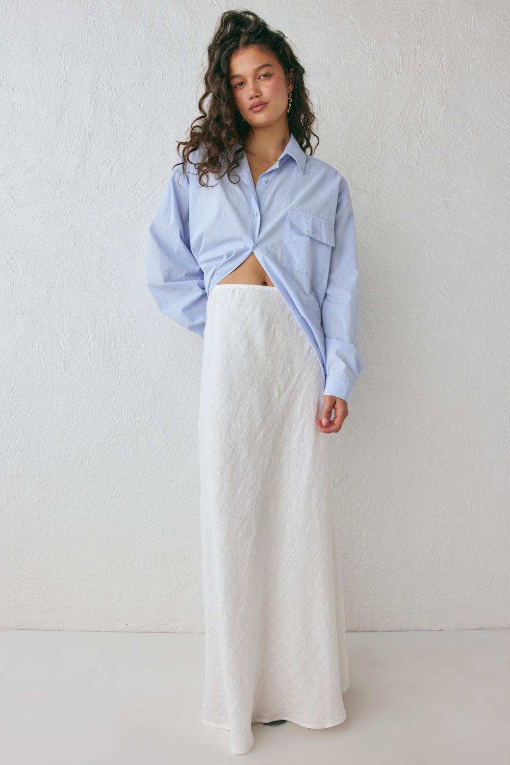 Ena Linen Bias Cut Maxi Skirt White Product Image