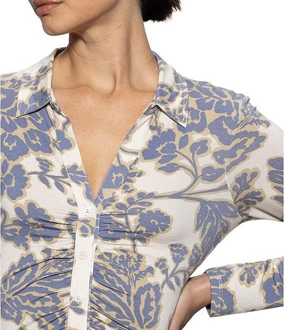 Sanctuary Dreamgirl Floral Print Stretch Jersey Point Collar Long Sleeve Fitted Top Product Image