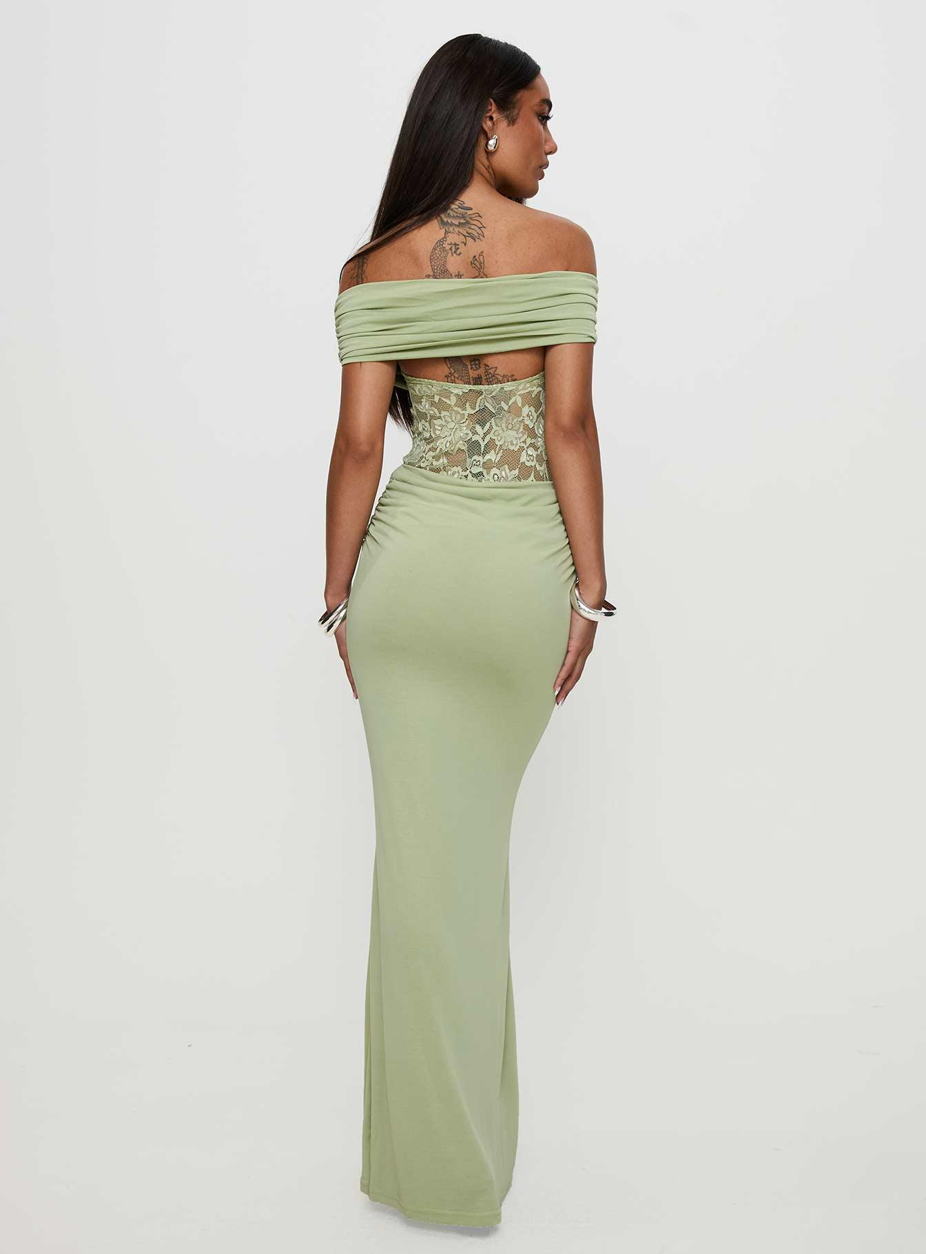 Gwendolen Off The Shoulder Maxi Dress Green Product Image