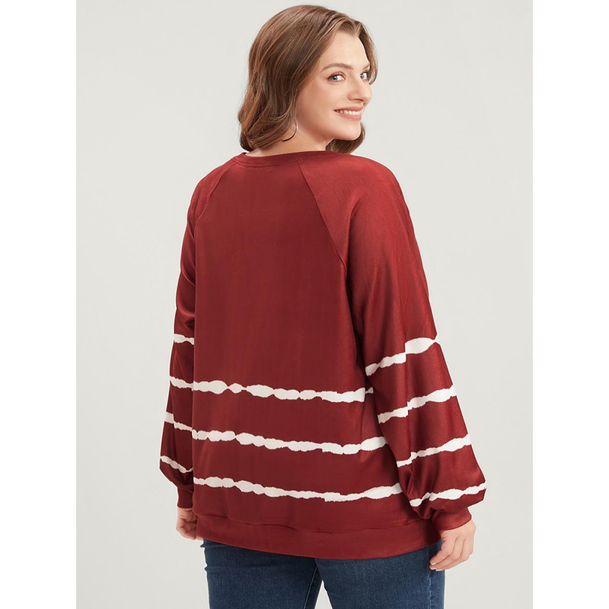 Plus Size Striped Print Round Neck Button Up Sweatshirt Women Scarlet Casual Tie Dye Round Neck Dailywear Sweatshirts BloomChic 12/L Product Image