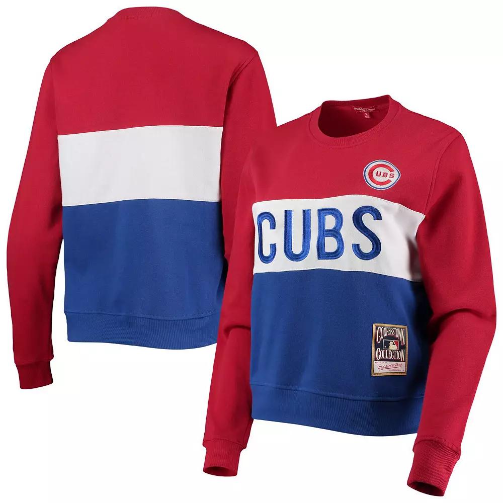 Women's Mitchell & Ness Royal Chicago Cubs Color Block 2.0 Pullover Sweatshirt,  Product Image