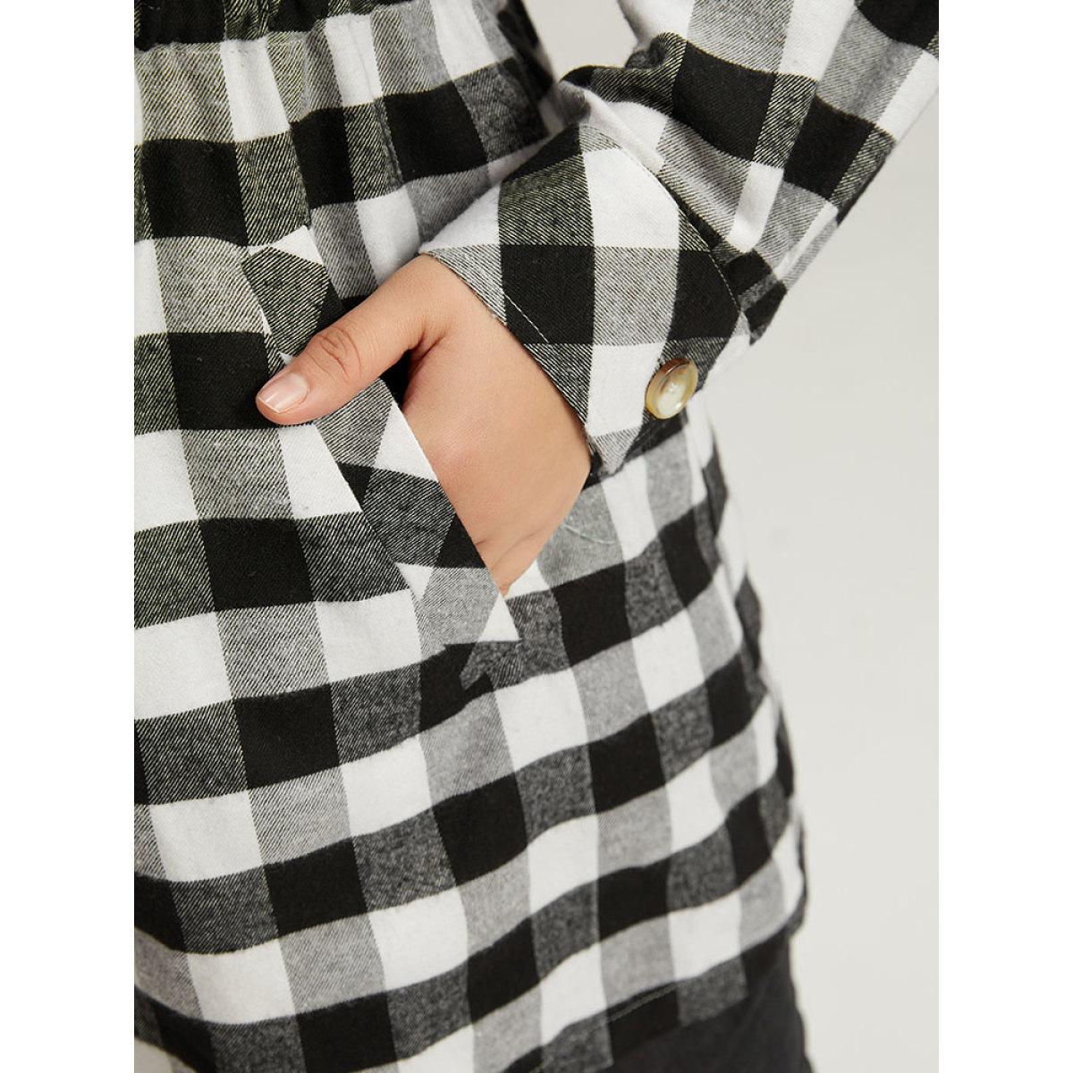 Plus Size Halloween Plaid Drawstring Pocket Button Through Coat Women Black Drawstring Pocket Dailywear Jackets BloomChic 10/M Product Image