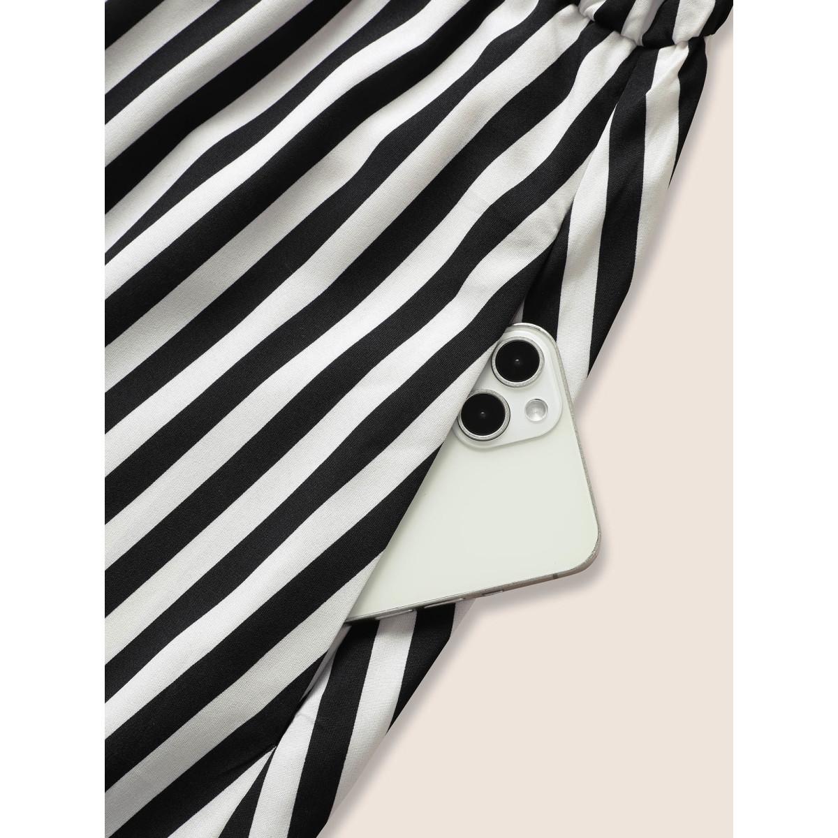 Plus Size Striped Shirt Collar Sleeveless Tie Dress Black Women At the Office Shirt collar Sleeveless Curvy BloomChic 28/5X Product Image