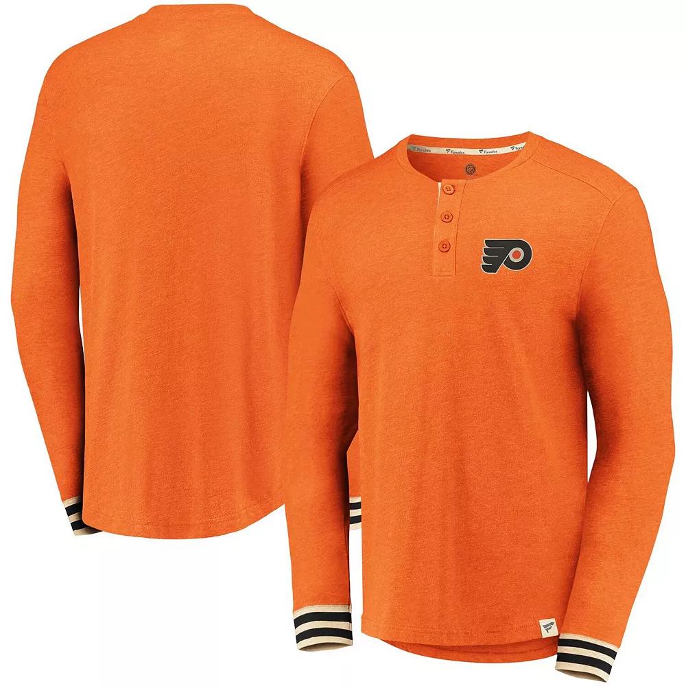 Men's Fanatics Heathered Orange Philadelphia Flyers True Classics Henley Long Sleeve T-Shirt,  Product Image