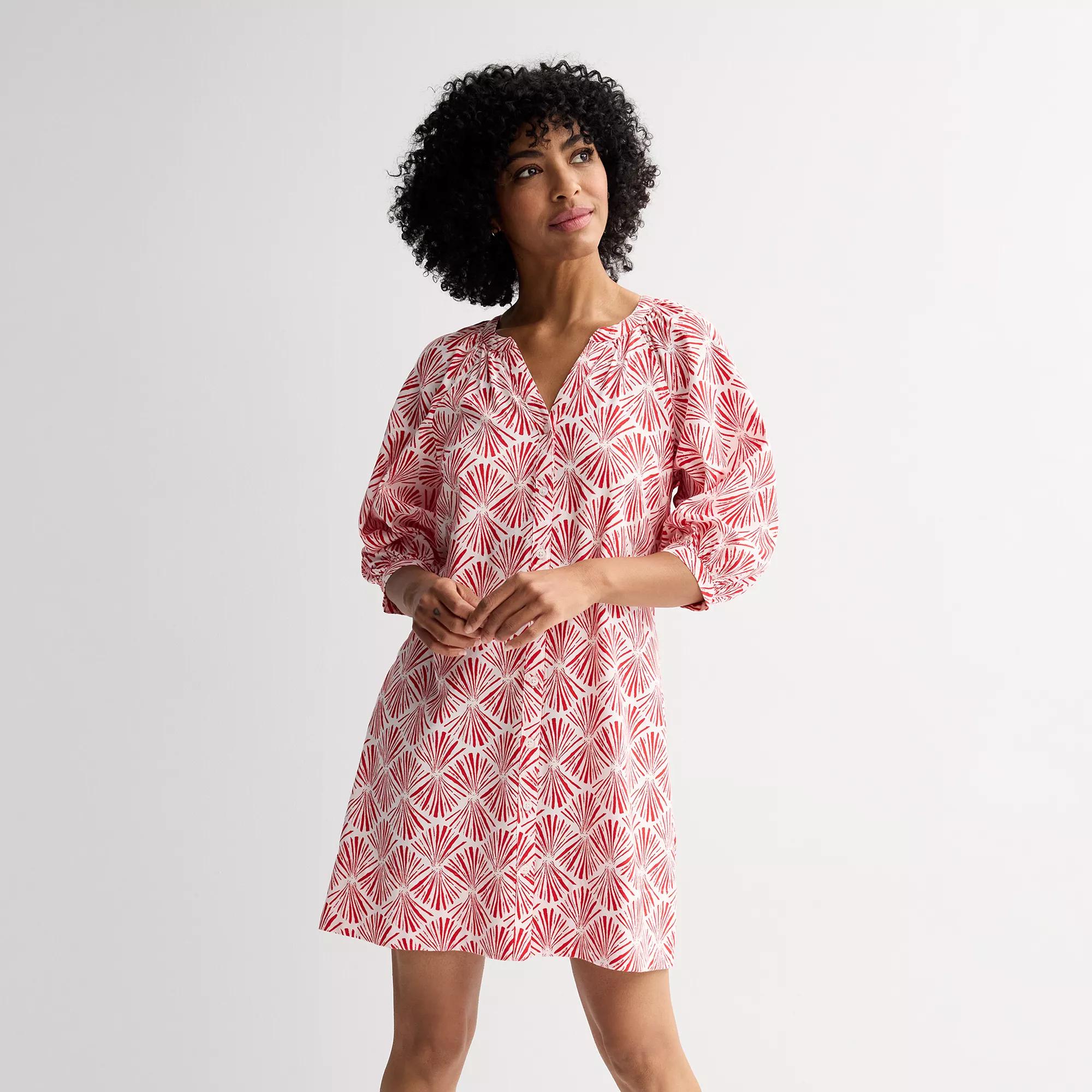 Petite Sonoma Goods For Life® Button-Front Shift Dress, Women's, Size: XXL Petite, Red White Print Product Image