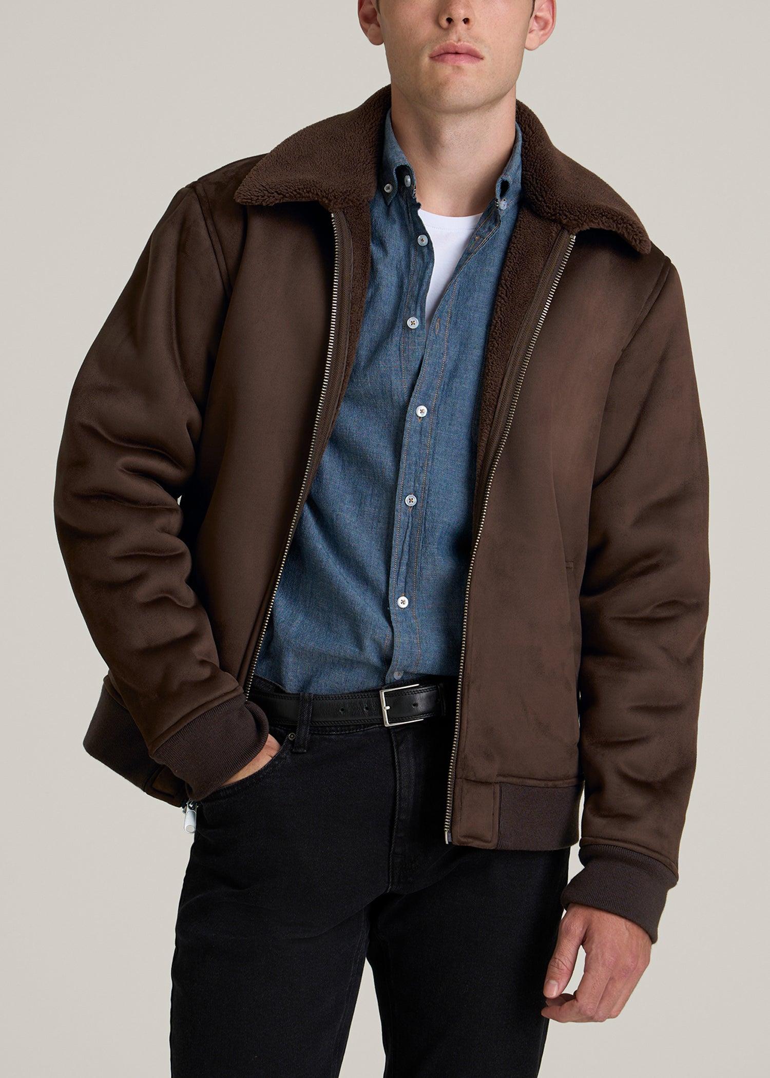 Sherpa Bomber Jacket for Tall Men in Bison Brown Male Product Image