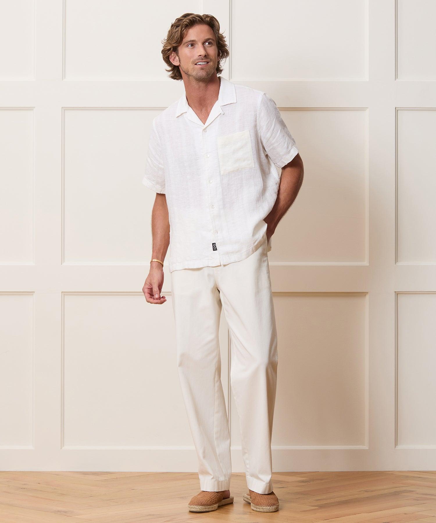 Textured Cropped Sea Soft Irish Linen Camp Collar Shirt Product Image