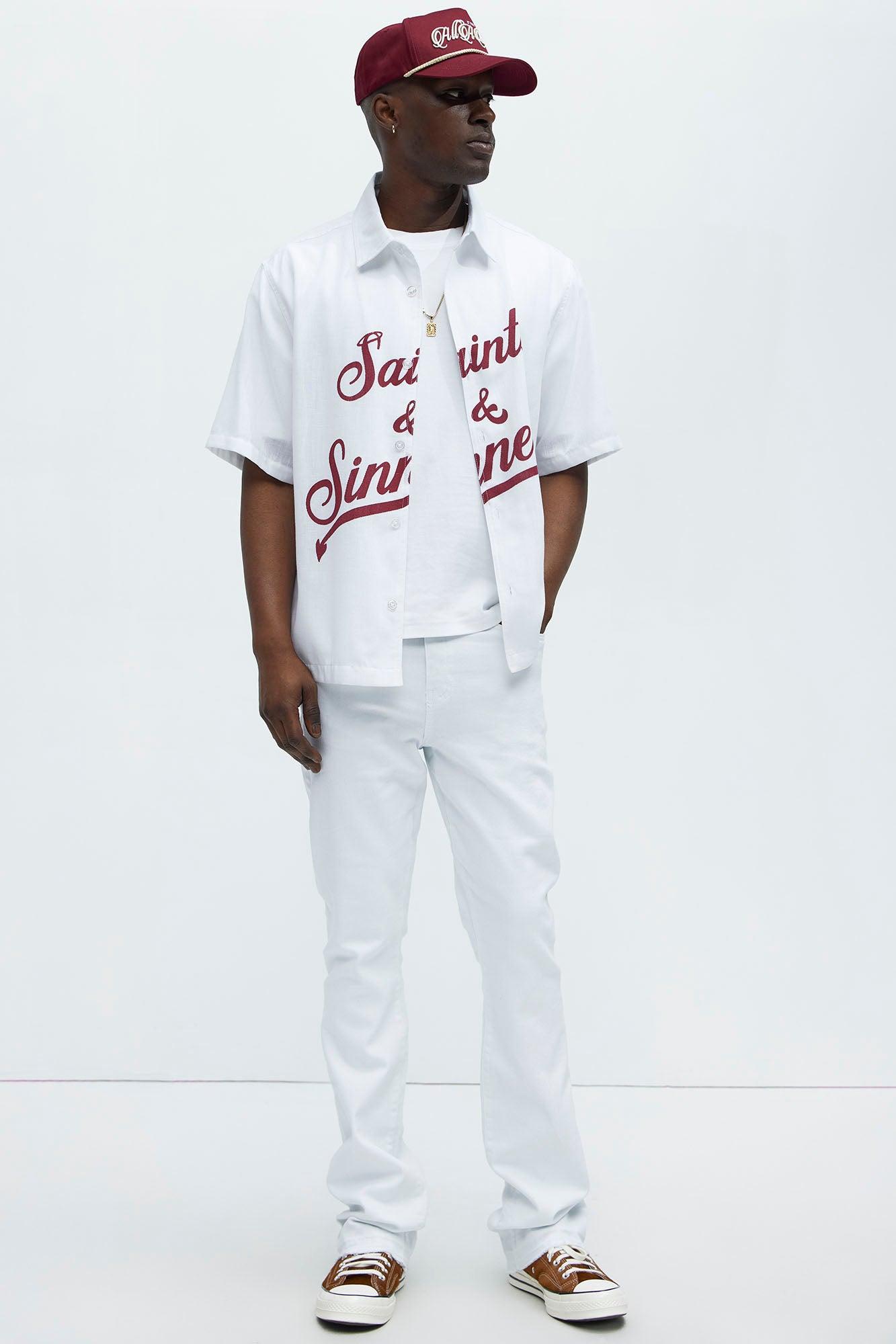 Cornell Stacked Skinny Flare Jeans - White Product Image