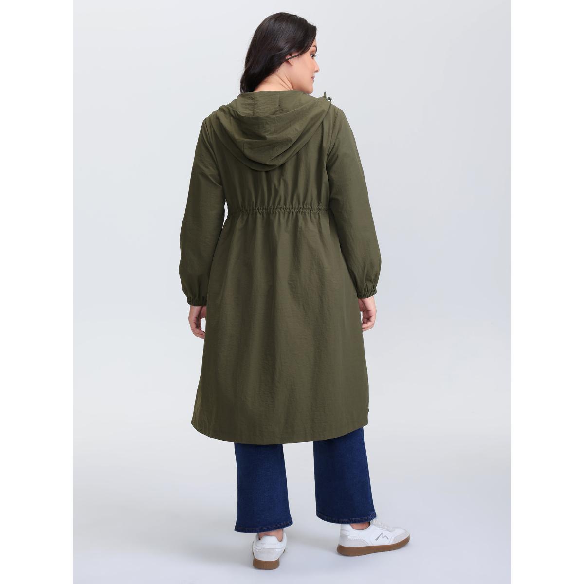 Plus Size Drawstring Waist Pockets Hooded Coat Women ArmyGreen Leisure Drawstring Ladies Casual Winter Coats BloomChic 18-20/2X Product Image