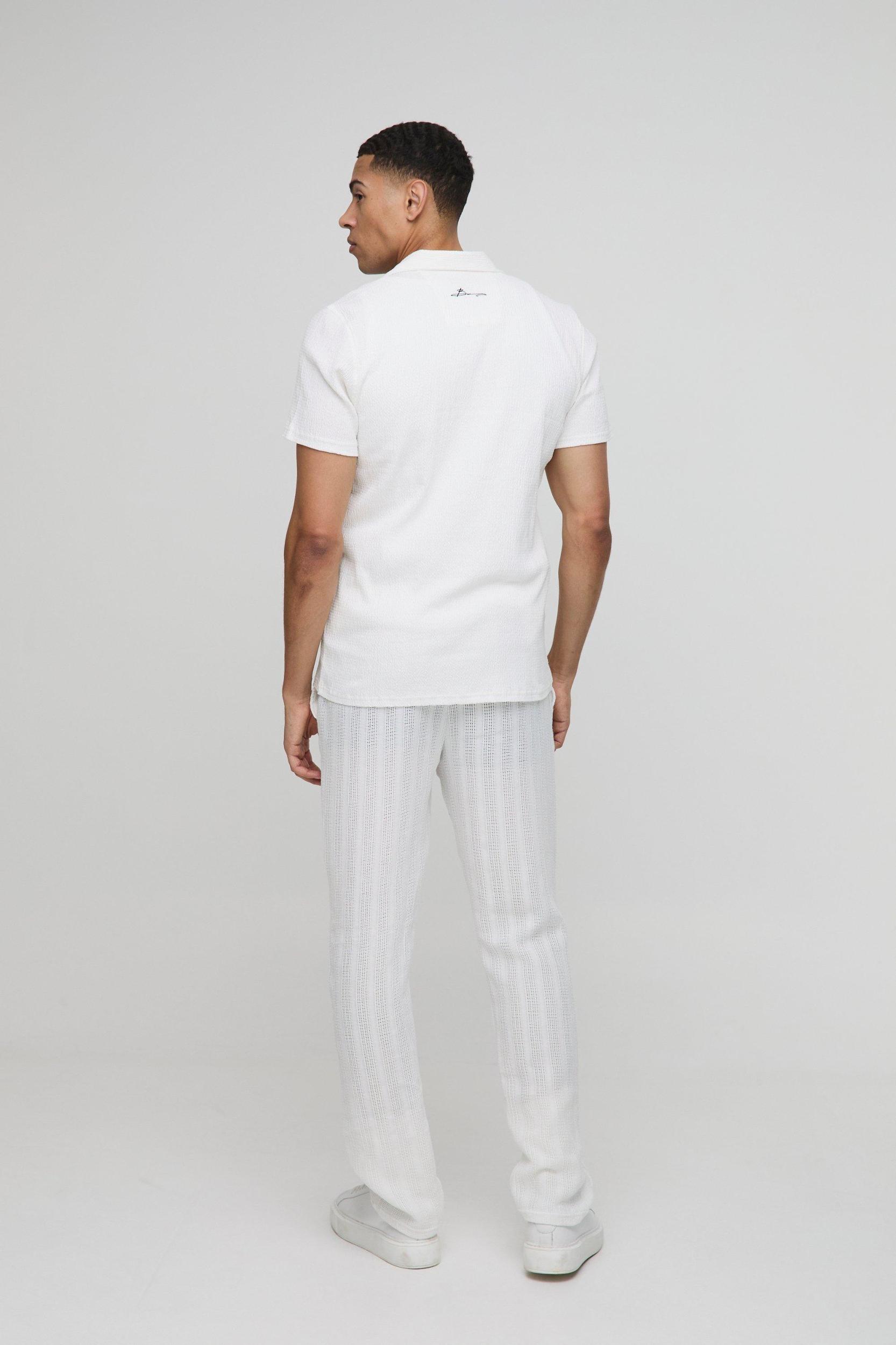 Man Slim Fit Seersucker Crinkle Shirt | boohooMAN USA Product Image