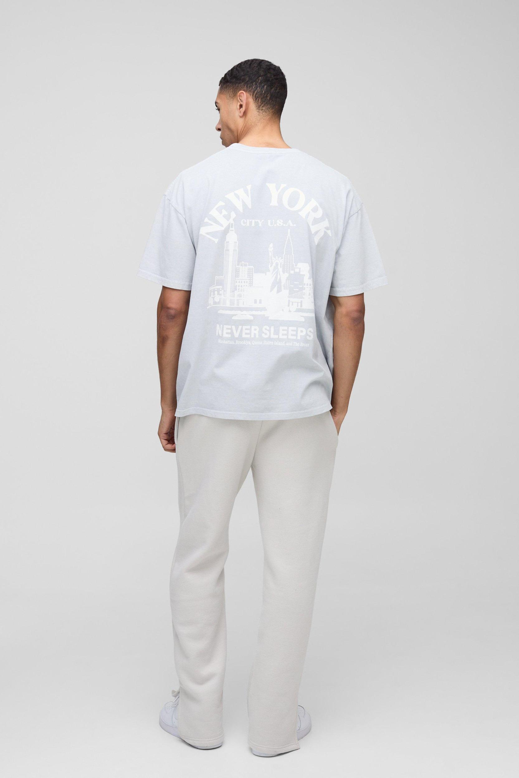 Oversized New York Landscape Print Washed T-Shirt | boohooMAN USA Product Image