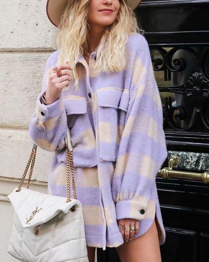 Single-breasted Plaid Loose Coat Product Image