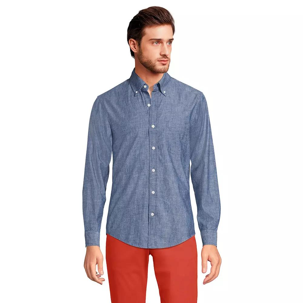 Men's Lands' End Button-Down Traditional Fit Chambray Shirt, Size: XL, Dark Blue Product Image