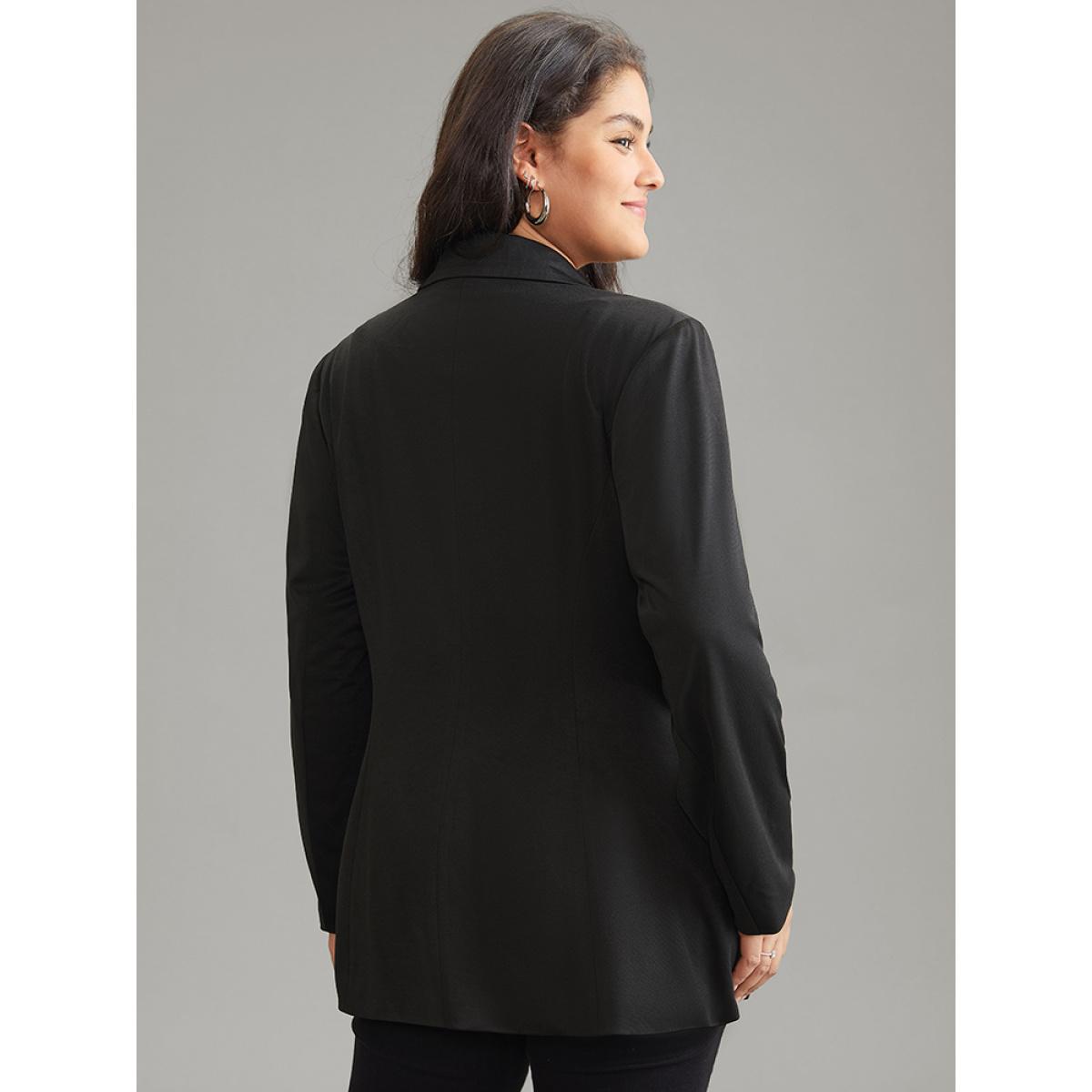 Plus Size Plain Suit Collar Pocket Button Up Blazer Black Women Dailywear Plain Lined Sleeve Long Sleeve Suit Collar 18-20/2X Pocket Elegant Blazers BloomChic Product Image