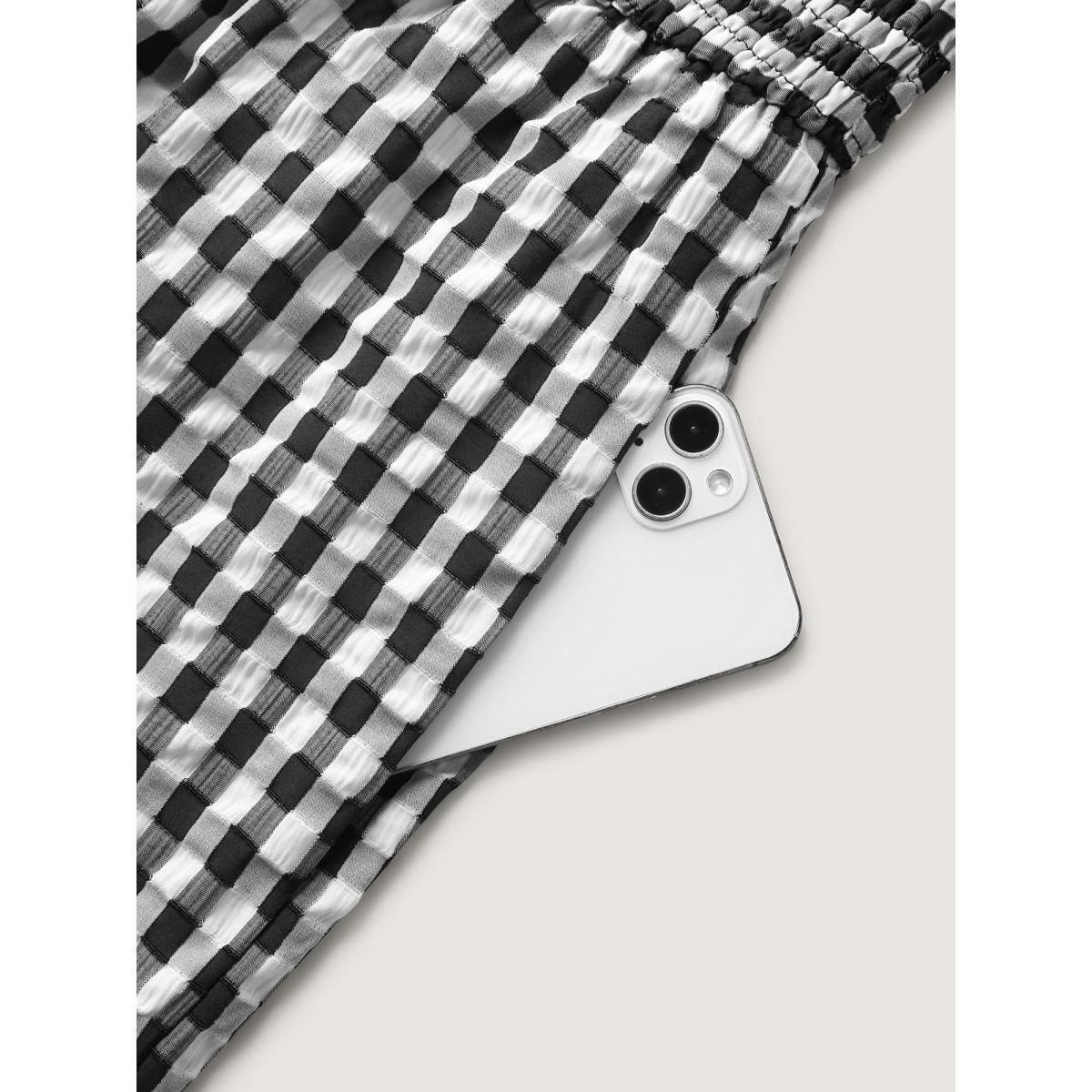 Plus Size Black Gingham Print Shirred Straight-Leg Jumpsuit Women Leisure Sleeveless U-neck Casual Loose Jumpsuits BloomChic 18-20/2X Product Image