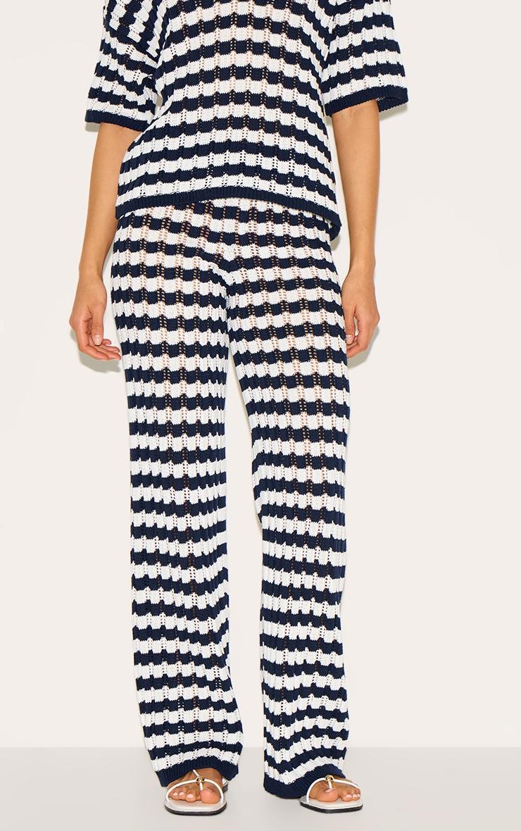  Navy Crochet Stripe Knit Pants Product Image