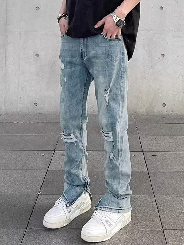 Men's Ripped Side Zip Up Slim Jeans Product Image