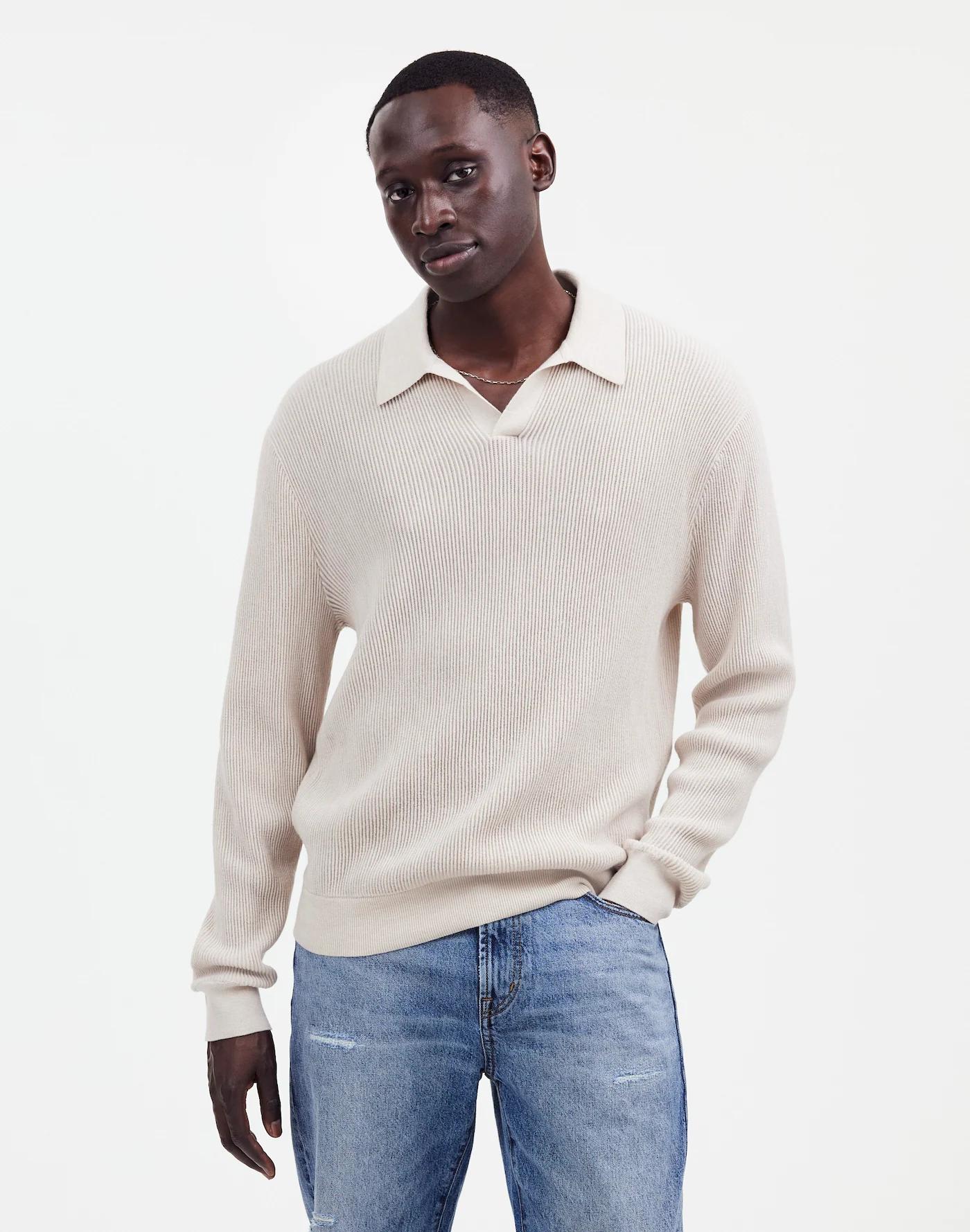 Johnny-Collar Sweater Polo Shirt in Merino Wool Product Image