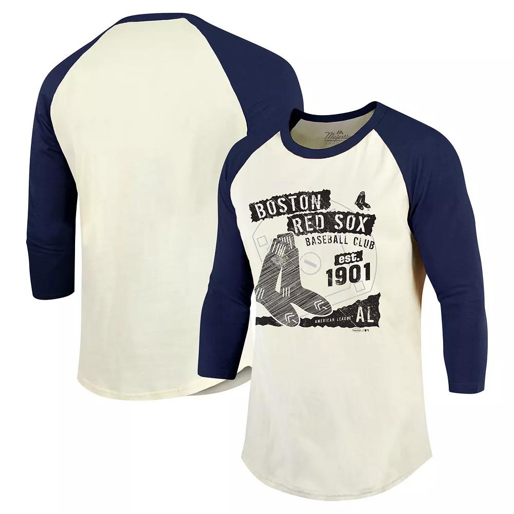 Men's Majestic Threads Cream/Navy Boston Red Sox Raglan 3/4-Sleeve T-Shirt, Size: XL, Beige Product Image