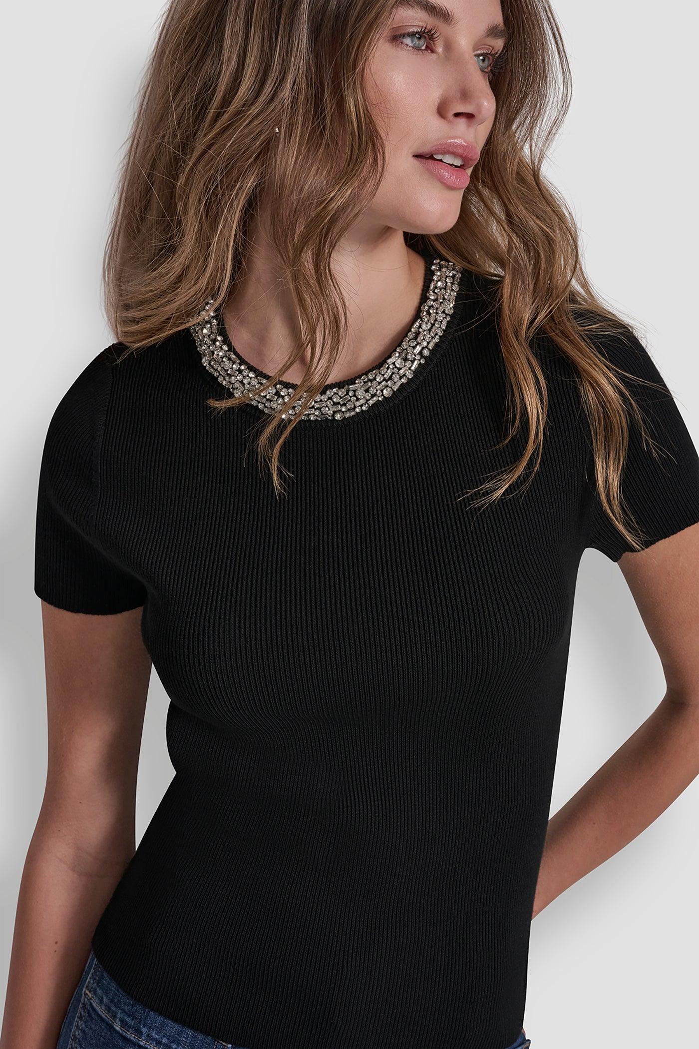SWEATER WITH EMBELLISHED NECKLINE Product Image