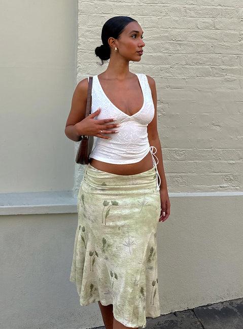 Lewish Low Rise Midi Skirt Green Floral Product Image
