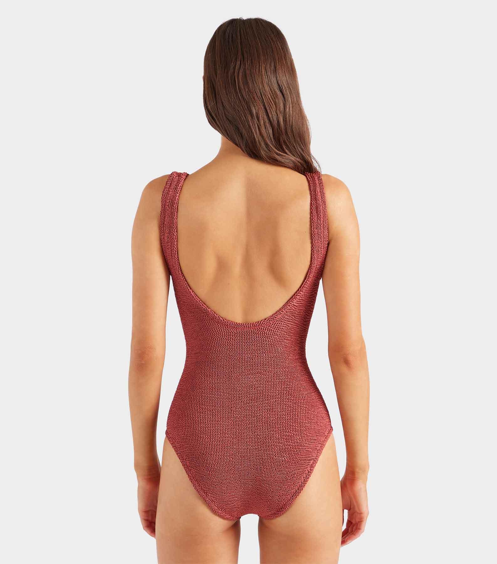 Coverage Celine Swim With Tonal Hoops - Metallic Rosewood Product Image