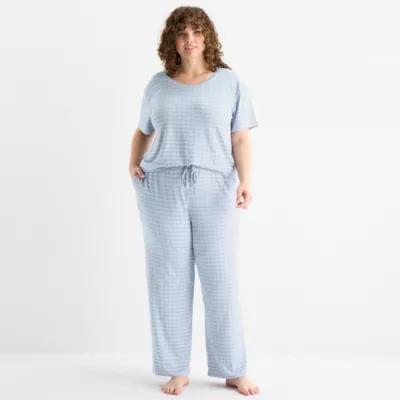 Jaclyn Womens Round Neck Short Sleeve 2-pc. Plus Pajama Sets Product Image
