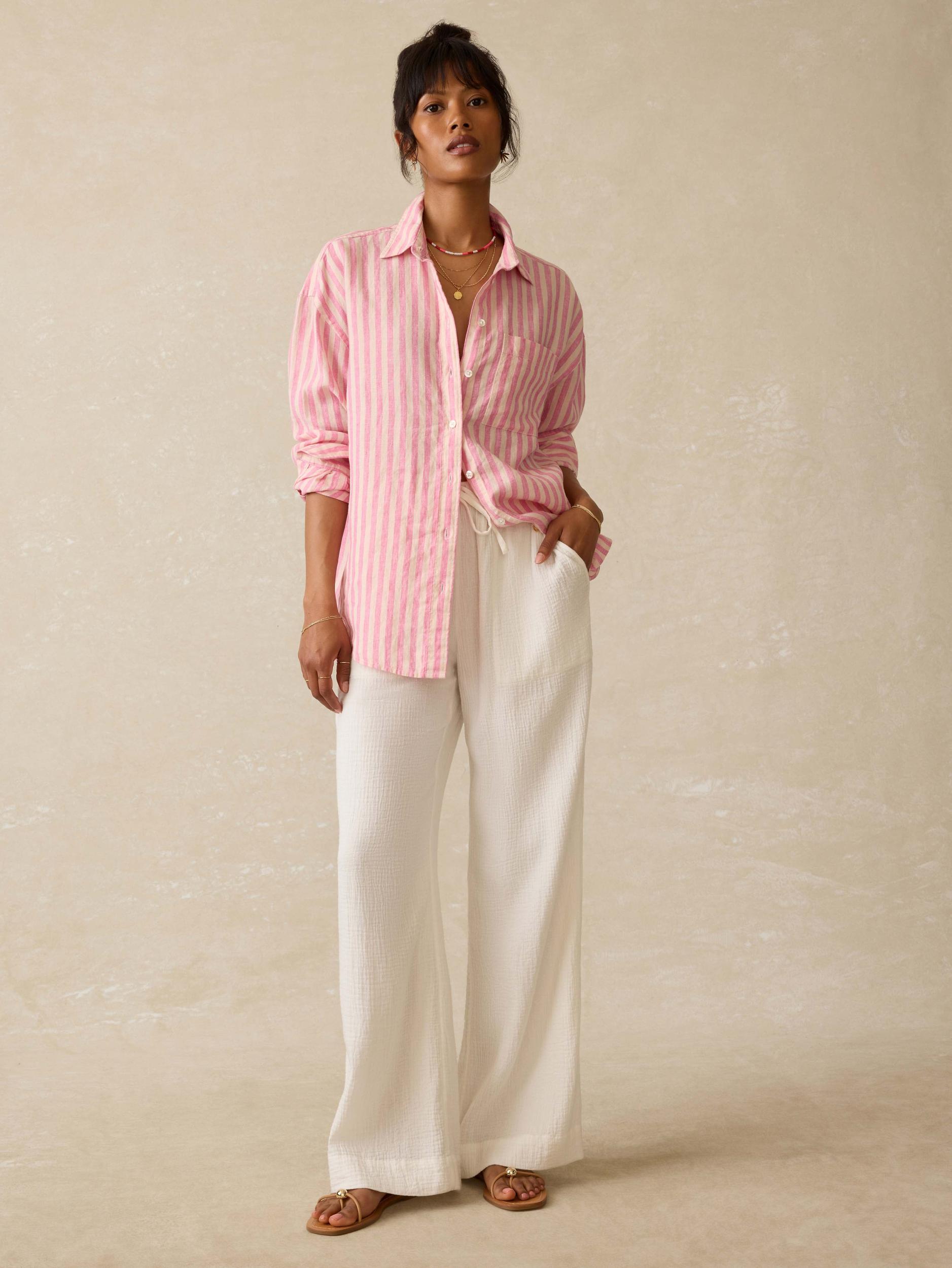 Laguna Linen Relaxed Shirt - Pink Lucy Stripe Female Product Image