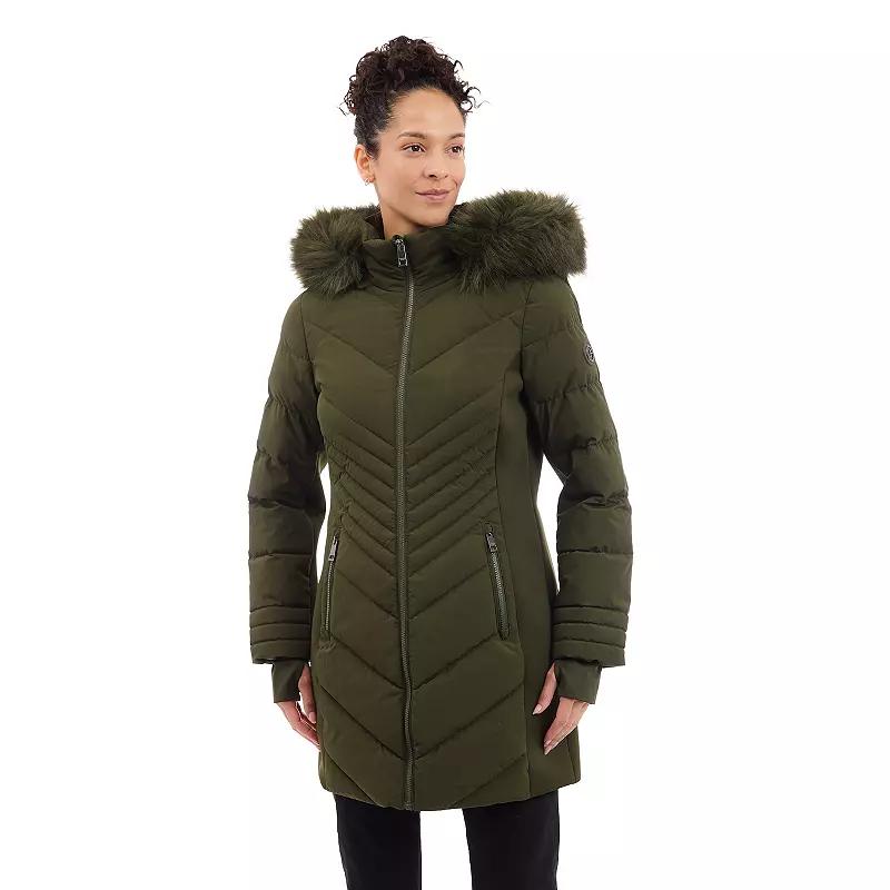 Women's London Fog Faux Fur Trimmed Hooded Puffer Jacket,  Product Image