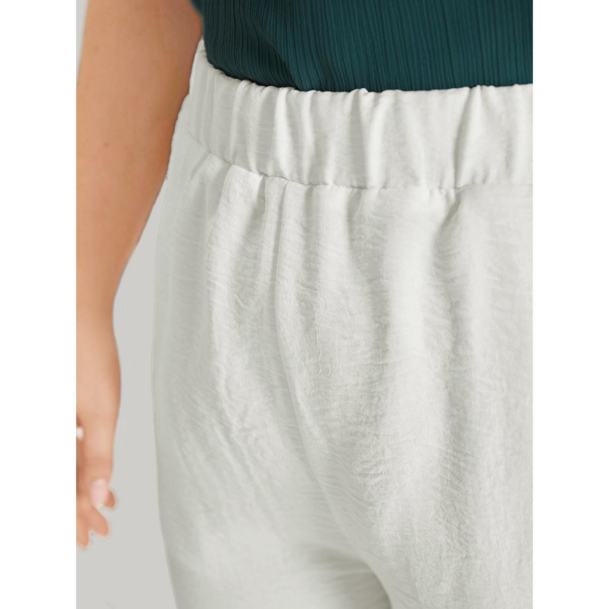 Plus Size Solid Pocket Lace Patchwork Elastic Waist Pants Women White Elegant Straight Leg High Rise Dailywear Pants BloomChic 14-16/1X Product Image