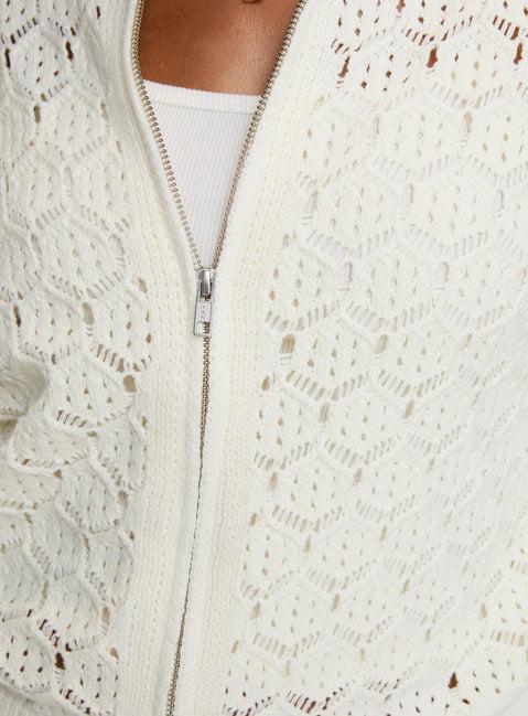 Sirena Zip Through Knit Sweater Cream Product Image