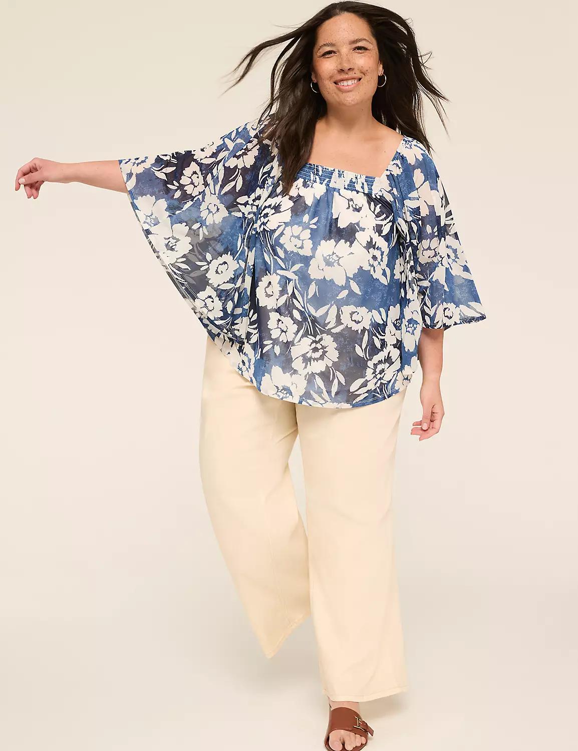 Mesh Smocked-Neck Circle Drama Top Product Image