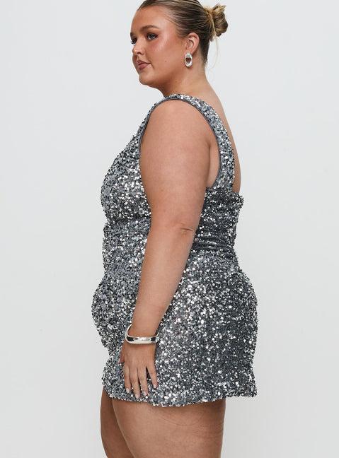 Miss Me Sequin Mini Dress Silver Curve Product Image