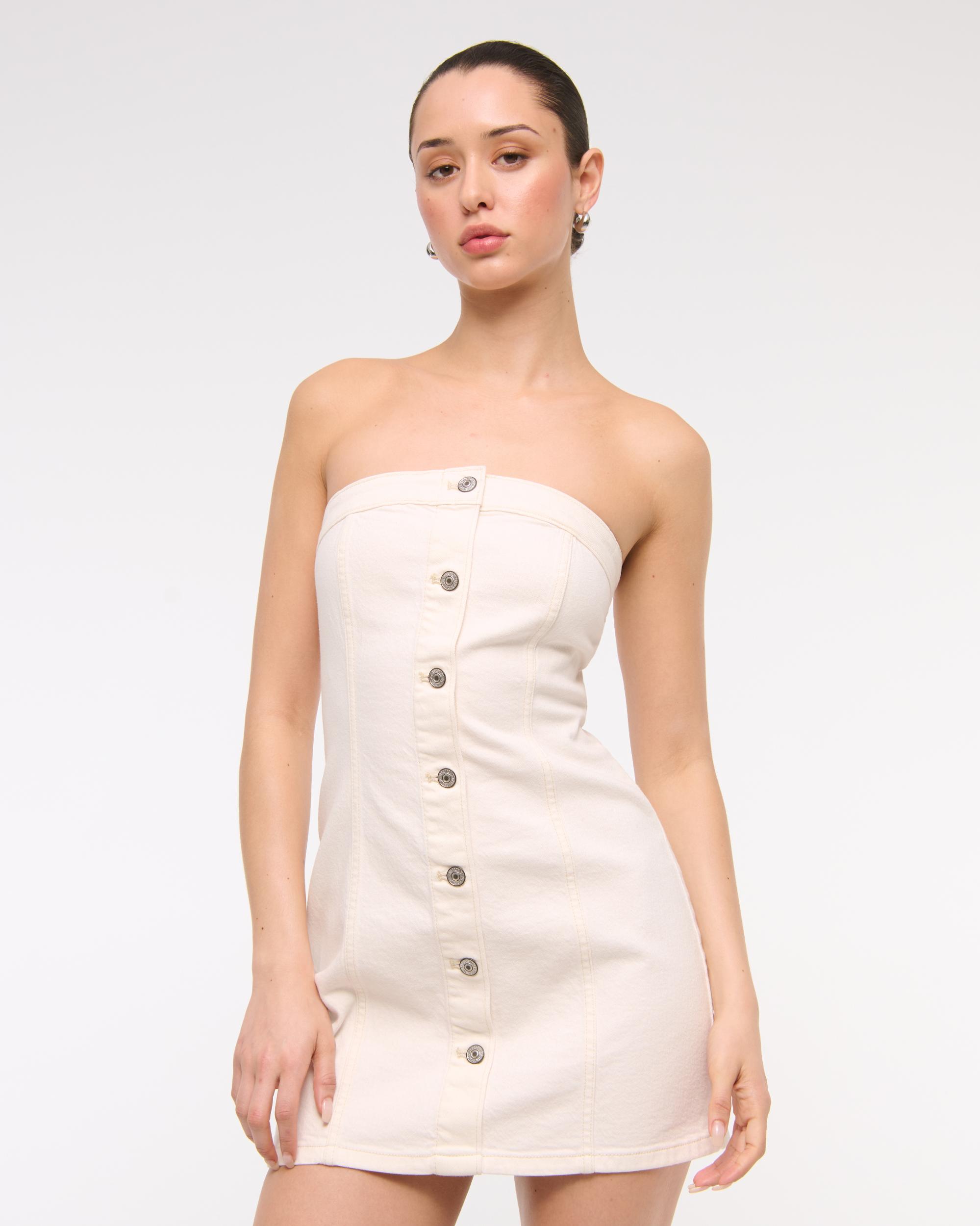 The A&F Mara Strapless Denim Mini Dress Product Image