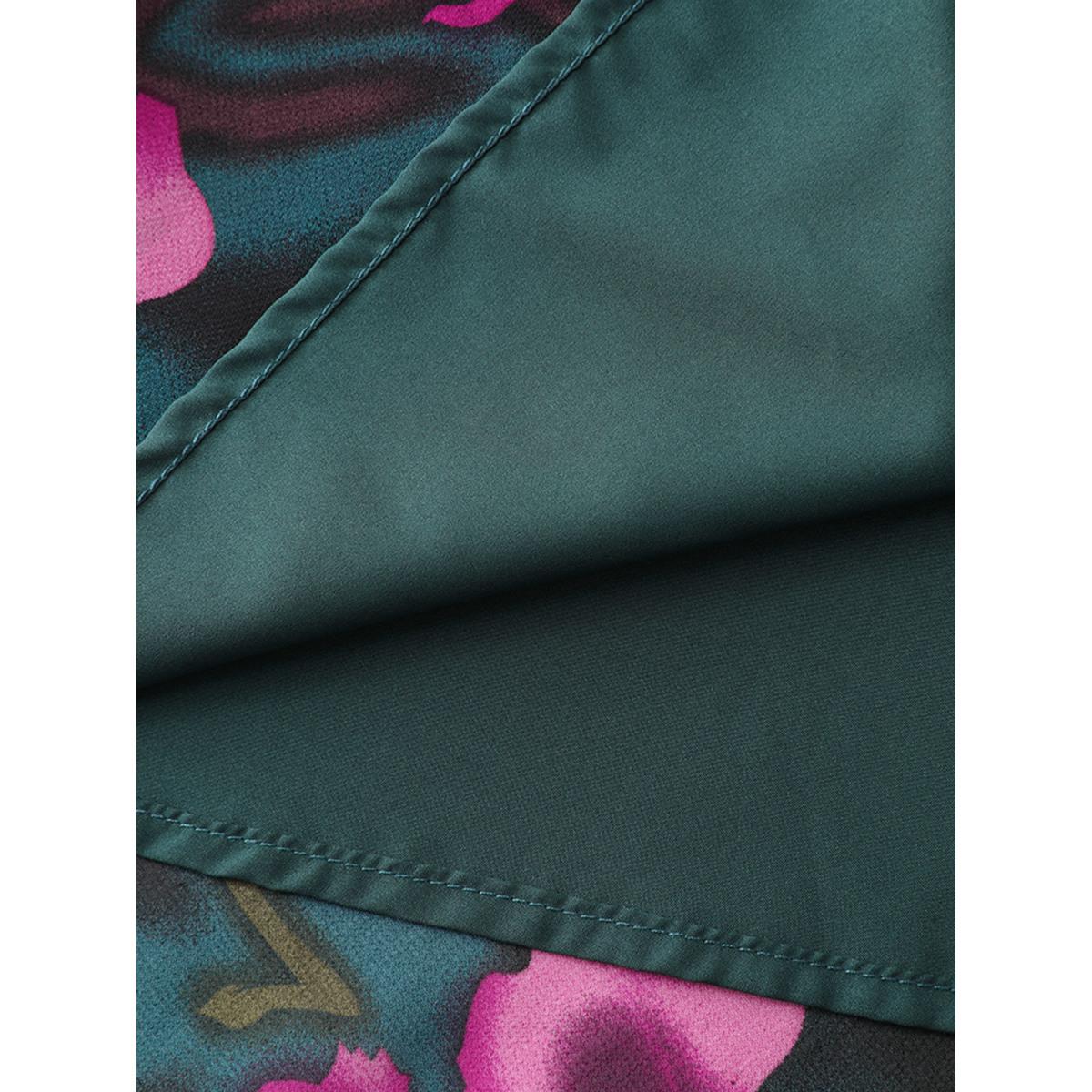 Plus Size Abstract Floral Print Layered Pockets Midi Dress Cyan Women Timeless Non Long Sleeve Curvy BloomChic 12/L Product Image