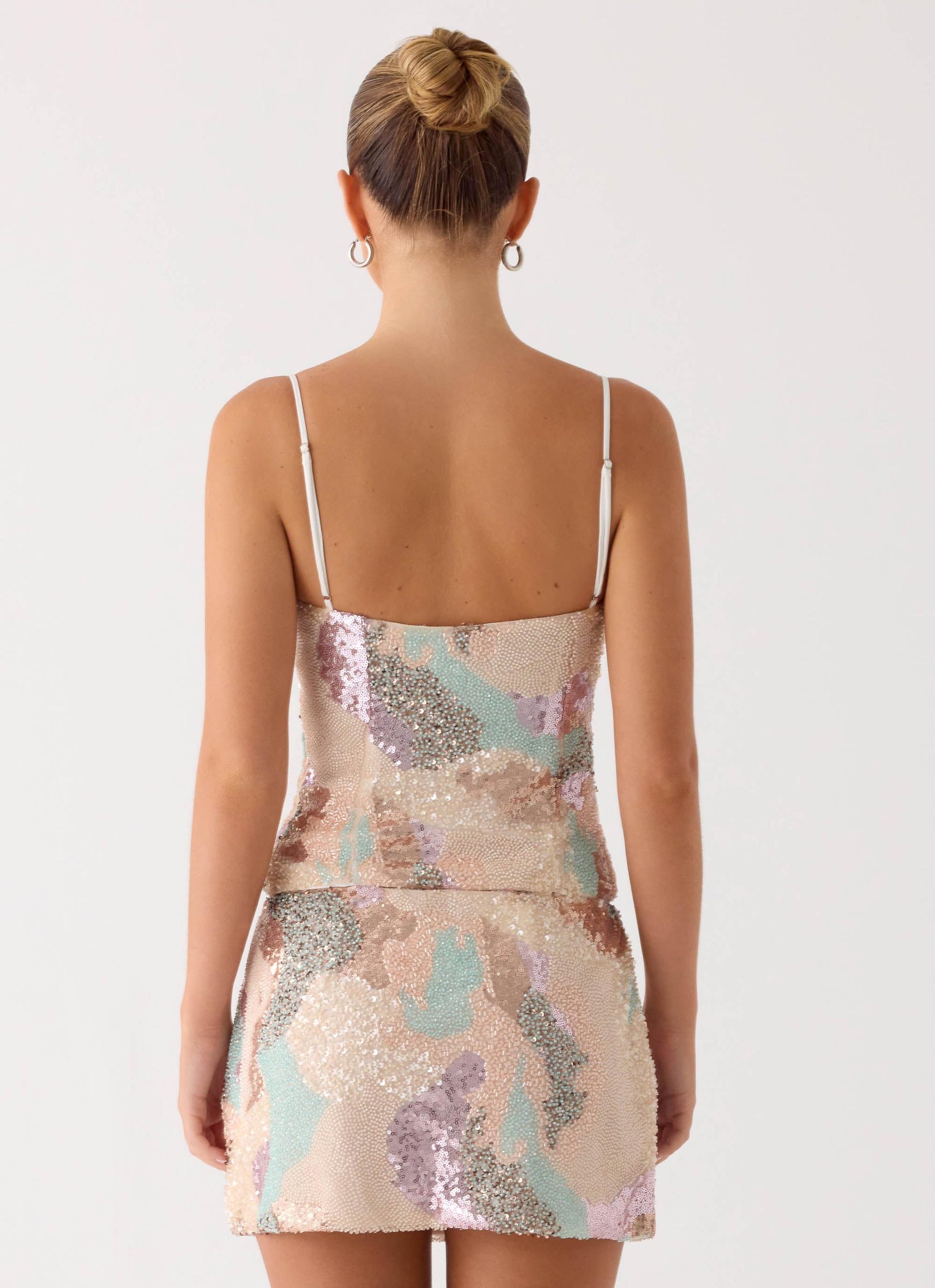 Elyna Beaded Mini Skirt - Swirl Sequin Product Image