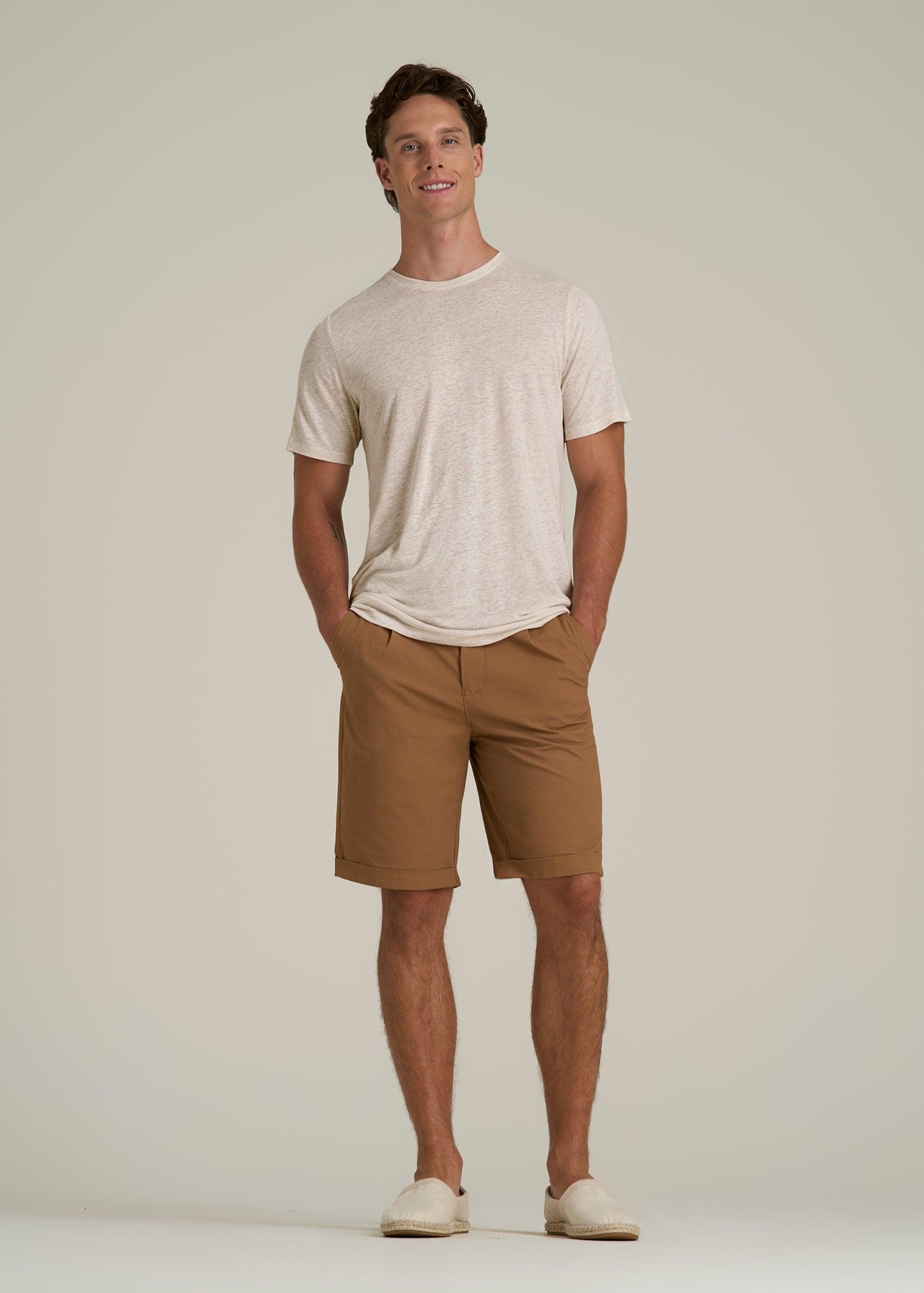 Linen Crewneck T-Shirt for Tall Men in Heathered Oatmeal Male Product Image