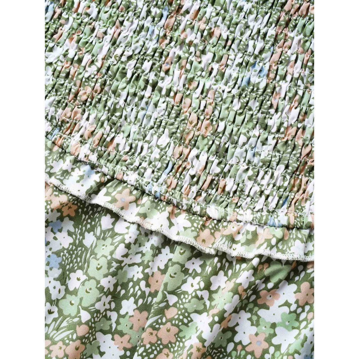 Plus Size Moss Ditsy Floral Shirred Patchwork Pocket Jumpsuit Women Elegant Half Sleeve Square Neck Everyday Loose Jumpsuits BloomChic 14-16/1X Product Image