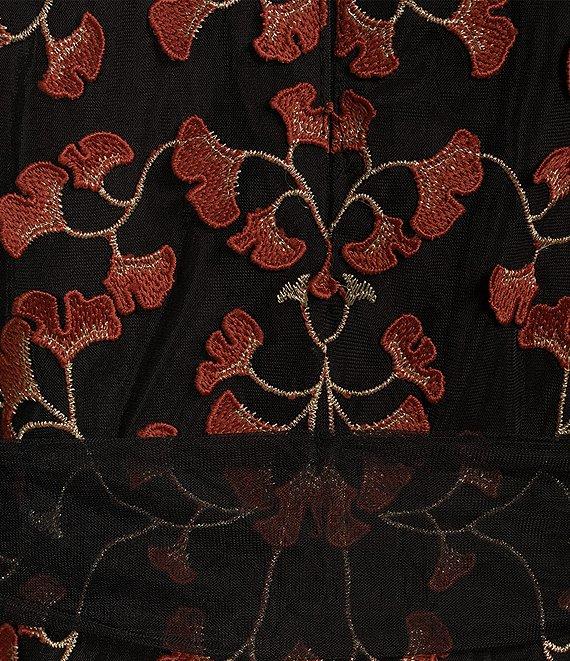 Alex Marie Liesl Floral Embroidered Mesh Mock Neck Sheer Illusion Flutter Sleeve Tie at Waist A-Line Mini Dress Product Image