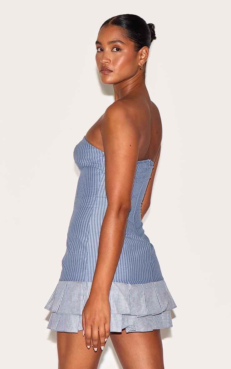 Blue Contrast Pinstripe Bandeau Shift Dress Product Image