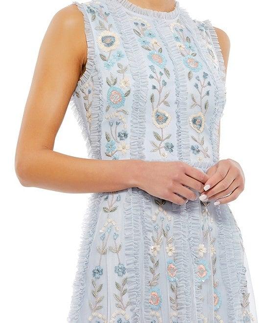 Mac Duggal Floral Beaded Crew Neck Sleeveless Dress Product Image
