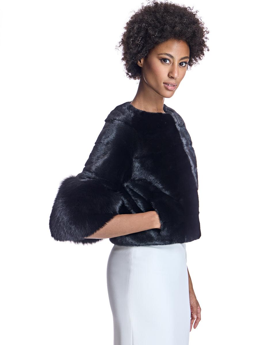 Cropped Mink Jacket with Fox Cuffs Product Image