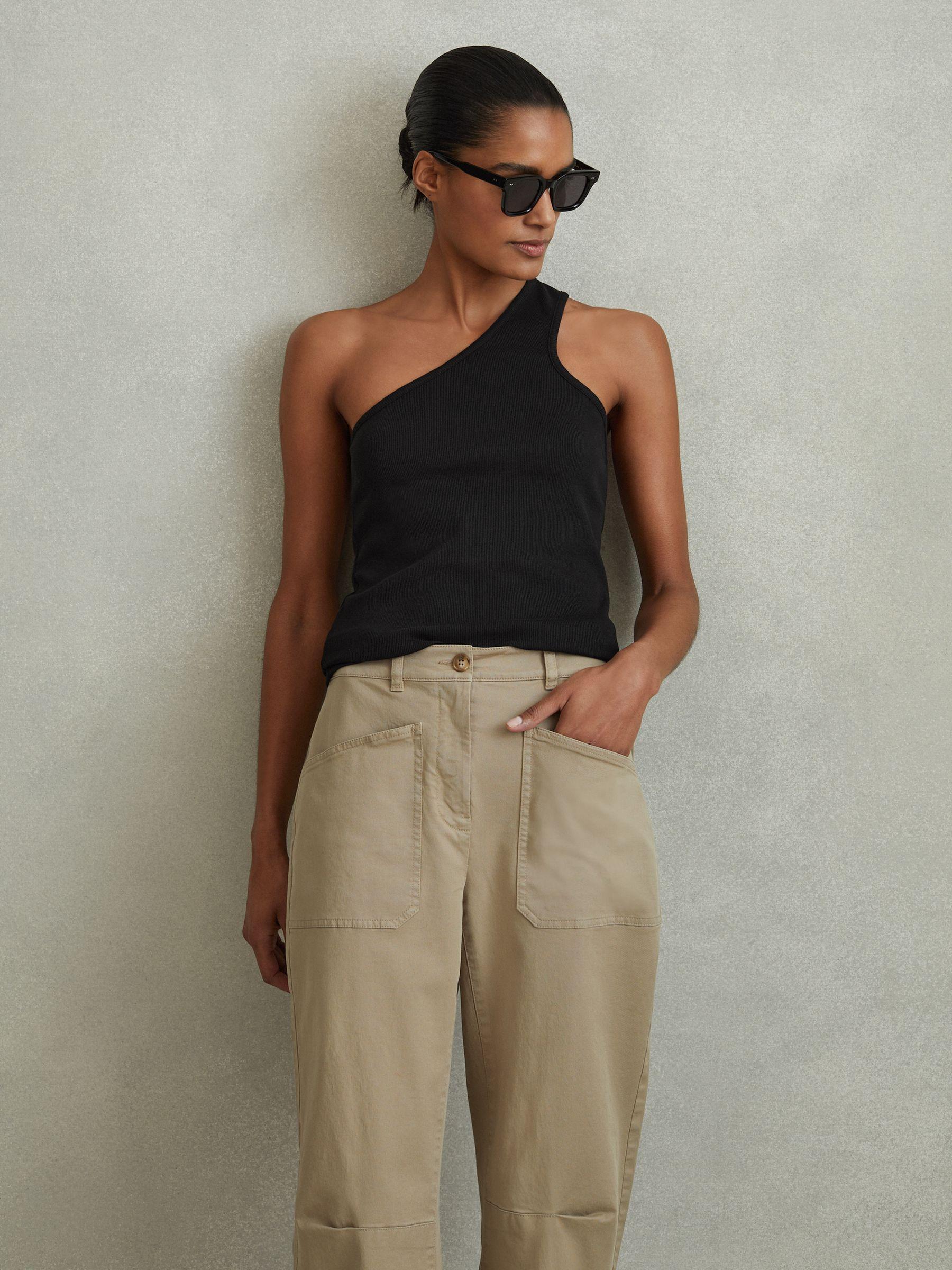 Cotton Blend One-Shoulder Top in Black Product Image