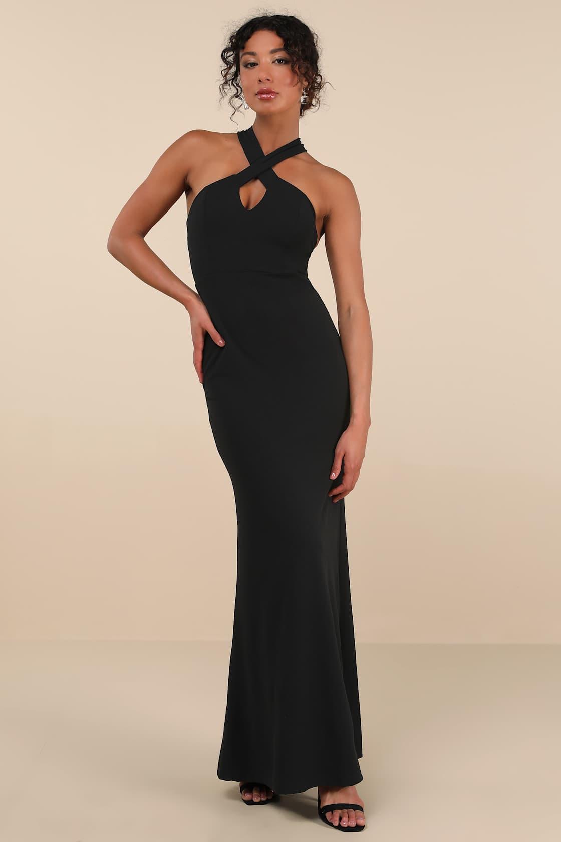 Keep You Enchanted Black Cutout Halter Mermaid Maxi Dress Product Image