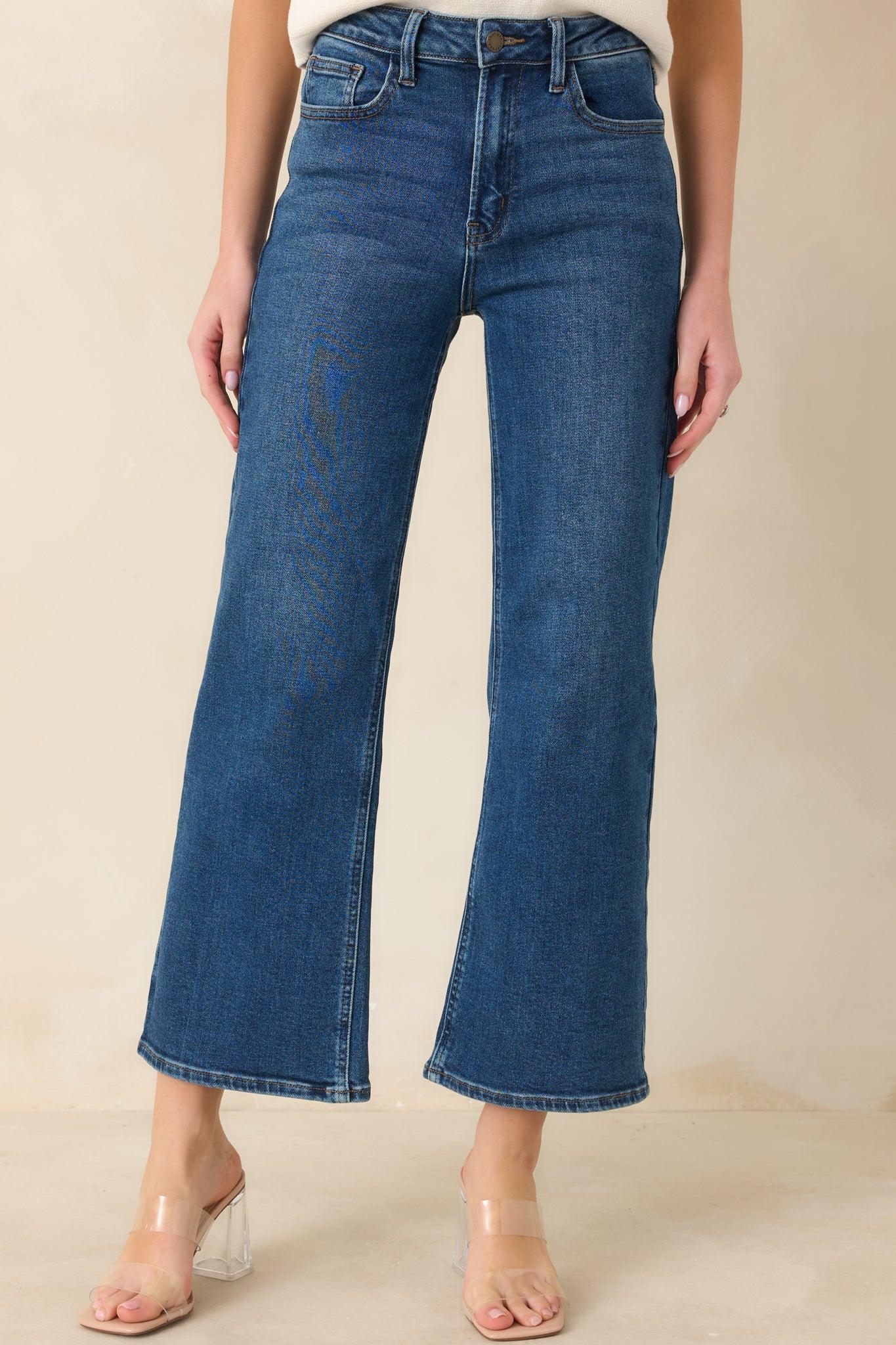 Into The Clouds Dark Wash Cropped Wide Leg Jeans 0 / Dark Wash Product Image
